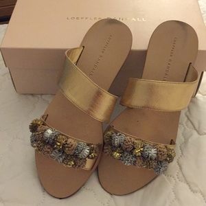 Loeffler Randall Gold Clem Pompom Slide Sandal